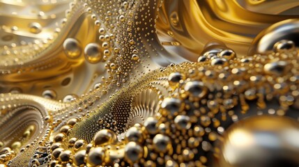 Poster - Abstract gold texture with bubbles creating a mesmerizing fluid design, perfect for backgrounds and artistic projects.