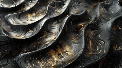 Poster - An abstract design featuring flowing black and gold textures, creating a captivating visual depth and dynamic movement.