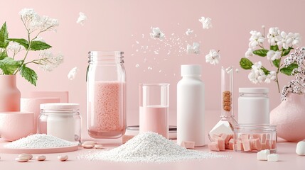 Poster - Organic soap-making process, natural ingredients being mixed, 3D illustration