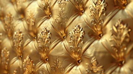 Poster - Elegant golden fabric texture with ornate patterns, perfect for luxury design projects and elegant backgrounds.