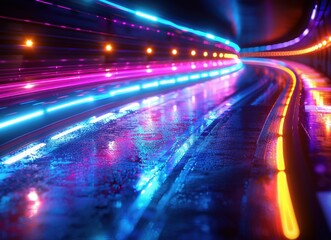 Wall Mural - Neon Lights on Wet Asphalt