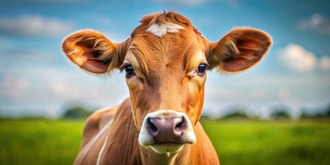 Close-up portrait of a calf, young cow , calf, cattle, livestock, farm animal, agriculture, baby animal, young, mammal, portrait