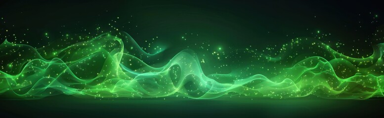 Wall Mural - Abstract Green Waves with Glowing Particles