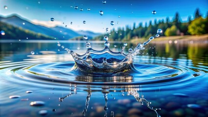 Sticker - Close-up shot of water droplets splashing in a crystal clear lake, refreshing, nature, splash, pure, liquid, motion, energy, aqua, fresh