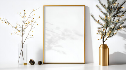 Wall Mural - Gold Christmas Mockup: Add Your Design to This Festive Scene