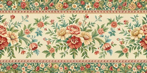 Canvas Print - Horizontal floral pattern with intricate render details , flowers, plants,render, design,nature, horizontal