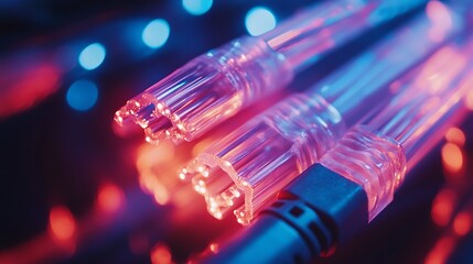 Poster - Close-Up of Fiber Optic Cables with Neon Lights