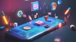 © ckybe - Phygital concept of gamification using 3D illustrations, interactive phone with rewards, targets, and pixelated gamified experiences for a seamless blend of online and offline engagement