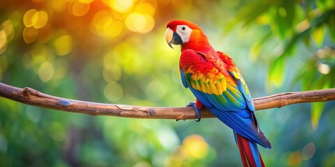 Wall Mural - Parrot perched gracefully on a colorful branch, parrot, colorful, branch, tropical, bird, feathers, wildlife, nature, perched, vibrant