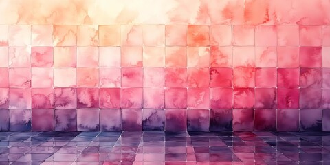 Sticker - Pastel Peach and Lavender Grid: A Watercolor Pixelated Surface, generative ai