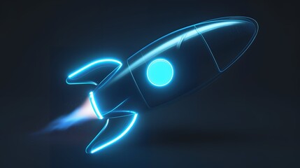 Wall Mural - Digital rockets launch into outer space. Boosting and taking off career concepts. Abstract spaceship in blue on a technological background. blue neon rocket illustration with 3D effect.