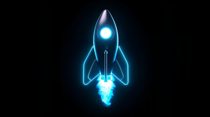 Wall Mural - Digital rockets launch into outer space. Boosting and taking off career concepts. Abstract spaceship in blue on a technological background. blue neon rocket illustration with 3D effect.