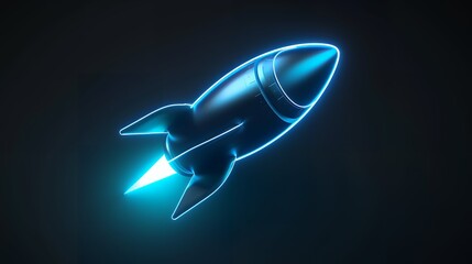 Wall Mural - Digital rockets launch into outer space. Boosting and taking off career concepts. Abstract spaceship in blue on a technological background. blue neon rocket illustration with 3D effect.