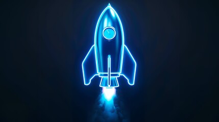 Wall Mural - Digital rockets launch into outer space. Boosting and taking off career concepts. Abstract spaceship in blue on a technological background. blue neon rocket illustration with 3D effect.