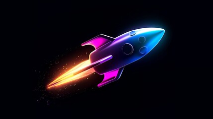 Wall Mural - 3d illustration rocket space colorful holographic in dark background for business start up and scien
