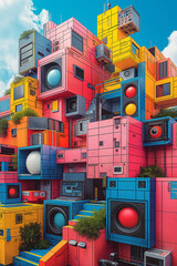 Fototapete - Illustration of a designer's workspace. The world of graphics. Colors and patterns that give a sense of power.