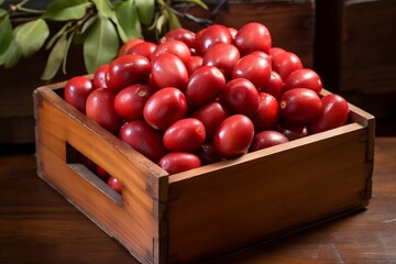 Fresh ripe Jujubes in wooden crate