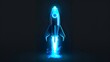 © Chuop - Digital rockets launch into outer space. Boosting and taking off career concepts. Abstract spaceship in blue on a technological background. blue neon rocket illustration with 3D effect.