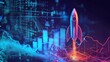 © Kanika Graphic - Digital growth up and abstract colorful neon rocket launch on dark blue technology background. Glowing connected dots and lines. Boosting and Rapid growth concepts.