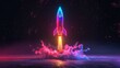 © Kanika Graphic - 3d illustration rocket space colorful holographic in dark background for Business start up and science concept