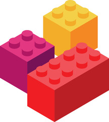 Poster - Three colorful toy bricks are stacked, creating a staircase with an isometric perspective
