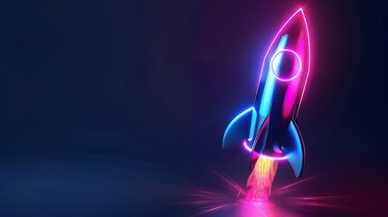 Wall Mural - 3d illustration rocket space colorful holographic in dark background for business start up and scien