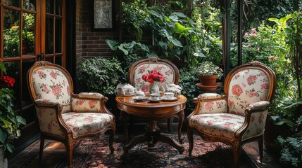 Elegant Tea Time in a Lush Garden