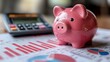 © keks20034 - A pink piggy bank on the background of financial charts and a calculator symbolizes financial management