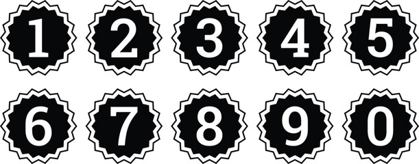 Poster - white numbers symbol with black wave circle. from 0 to 9. number button vector illustration.