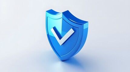 cartoon 3d Icon safety shield check mark perspective . Blue symbol security safety icon. Checkmark in minimalistic style. 3d vector illustration. white background