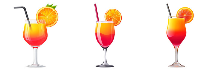 Canvas Print - Colorful tropical cocktails with fruit garnishes and straws, perfect for summer parties