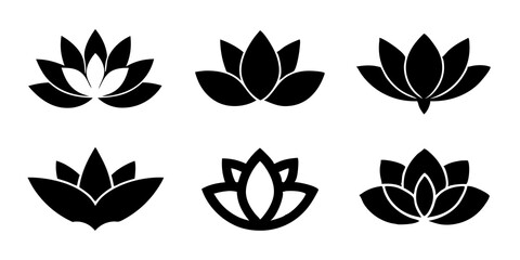 Wall Mural - Set of silhouettes lotus flower icon logo design vector illustration