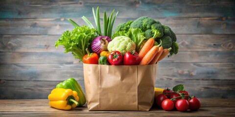 Sticker - Grocery bag filled with colorful fresh vegetables, groceries, healthy, organic, produce, shopping, market, vegan, vegetarian