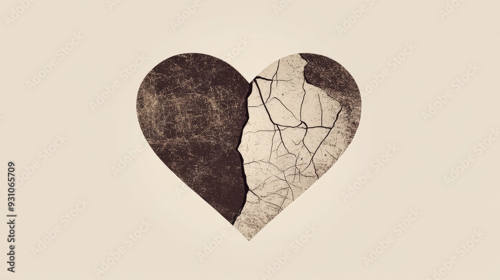 Broken heart symbol, cleanly depicted in a minimalist style, with a ...