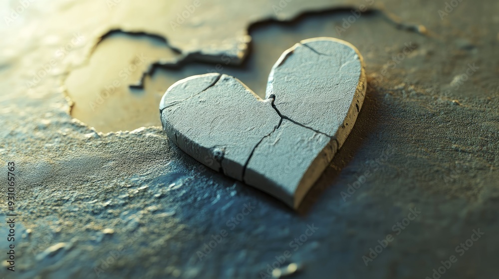 Broken heart symbol, cleanly depicted in a minimalist style, with a ...