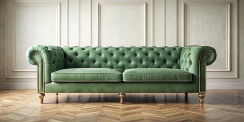 Wall Mural - Green velvet couch sitting inside a cozy room , green, couch, furniture, interior, design, room, cozy, comfortable, home, living