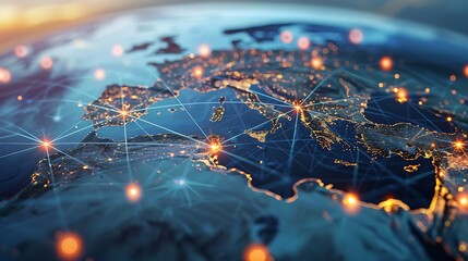 Poster - visualization of the global network highlighting the interconnectedness of the world through data and communication.