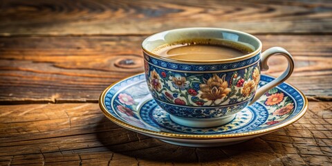 Wall Mural - Asian style coffee in a vintage ceramic cup and saucer on a background , Asian, coffee, vintage, ceramic, cup, saucer