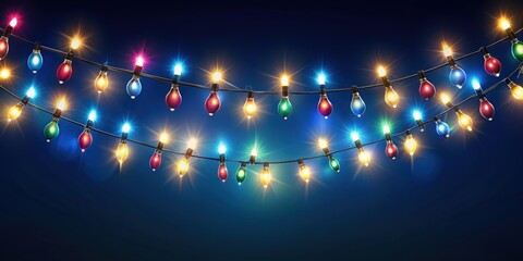 Canvas Print - Christmas garland lights glowing against a dark blue night sky , Christmas, garland, lights, wonder, night