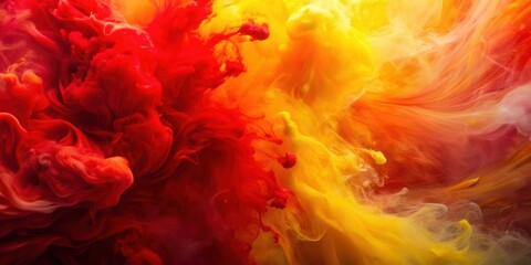 Wall Mural - Abstract background of red and yellow paint mixing together , vibrant, colorful, texture, blending, artistic, acrylic, painting