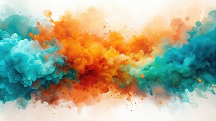 Poster - Abstract watercolor dynamic tangerine and teal color fusion , watercolor, abstract, dynamic, tangerine, teal