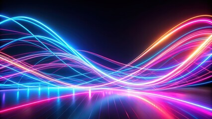 Sticker - Dynamic background with intertwining neon light trails in a dark setting, Neon, light trails, dynamic, abstract