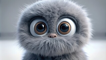 Canvas Print - Fuzzy gray creature with big eyes and a cute expression, cute, adorable, animal, fluffy, grey, sweet, creature, pet, eyes, expression