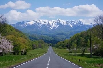 Wall Mural - Road path with mountain peak in background 