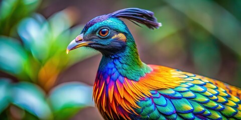 Wall Mural - Close up of a magnificent Himalayan Monal bird with vibrant plumage, Himalayan Monal, bird, colorful, feathers, close up