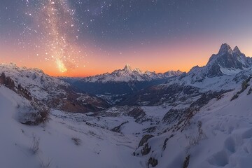 Wall Mural - Landscape with snow with starry skies in distance