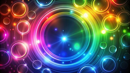 Canvas Print - Abstract glowing circles in multiple colorways on a colorful ring background, with a black resembling a galaxy energy