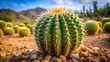 © Sujid - A close-up photo of a prickly green cactus plant in a desert landscape, arid, desert, succulent, spiky, thorny, nature, plant