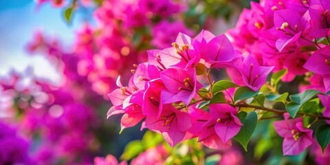 Sticker - Close-up of vibrant pink bougainvillea flowers with empty space for text, bougainvillea, colorful, pink, tropical, plant, nature