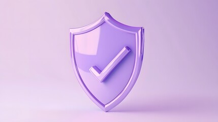 cartoon 3d Icon safety shield check mark perspective . purple symbol security safety icon. Checkmark in minimalistic style. 3d vector illustration. white background